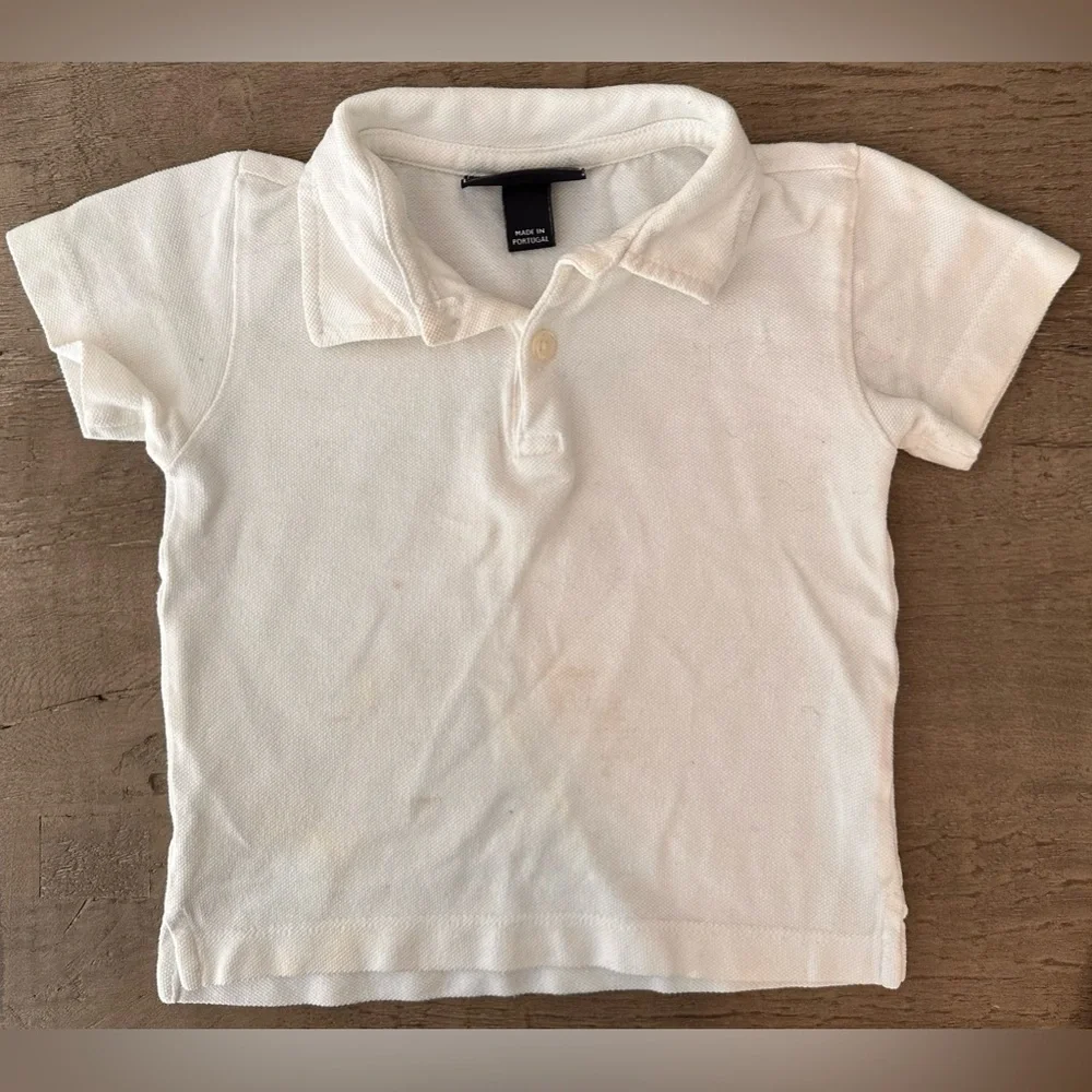 KIDS BABY OSCAR DE‎ LA RENTA DISTRESSED WHITE COTTON POLO SHIRT - 12 MONTH